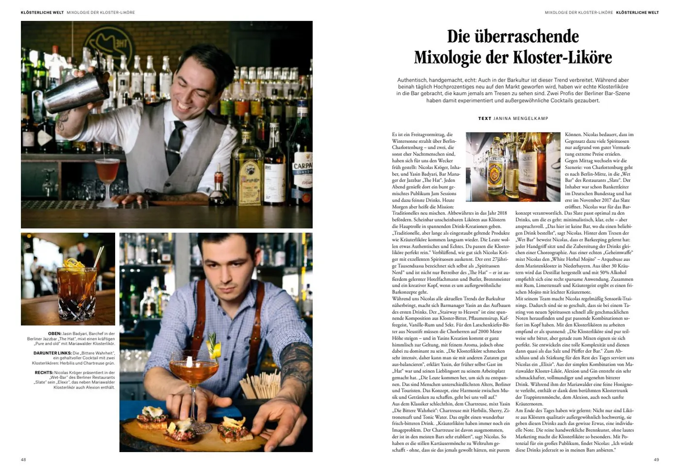 Magazine spread on monastery liqueurs in Berlin bars